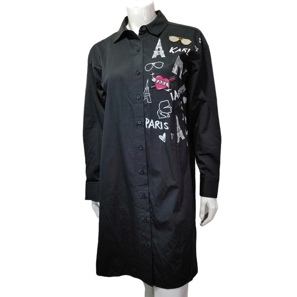 Karl Lagerfeld Paris Print and Patches Shirt / Dress Women's Size Medium - Picture 5 of 13